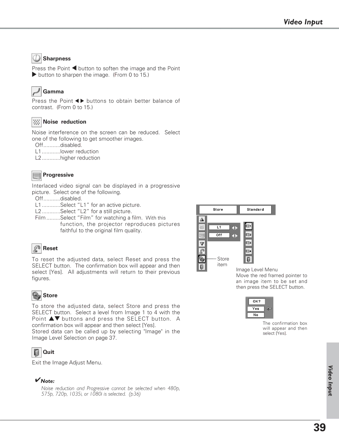 Eiki LC-XB23 owner manual Noise reduction, Progressive 