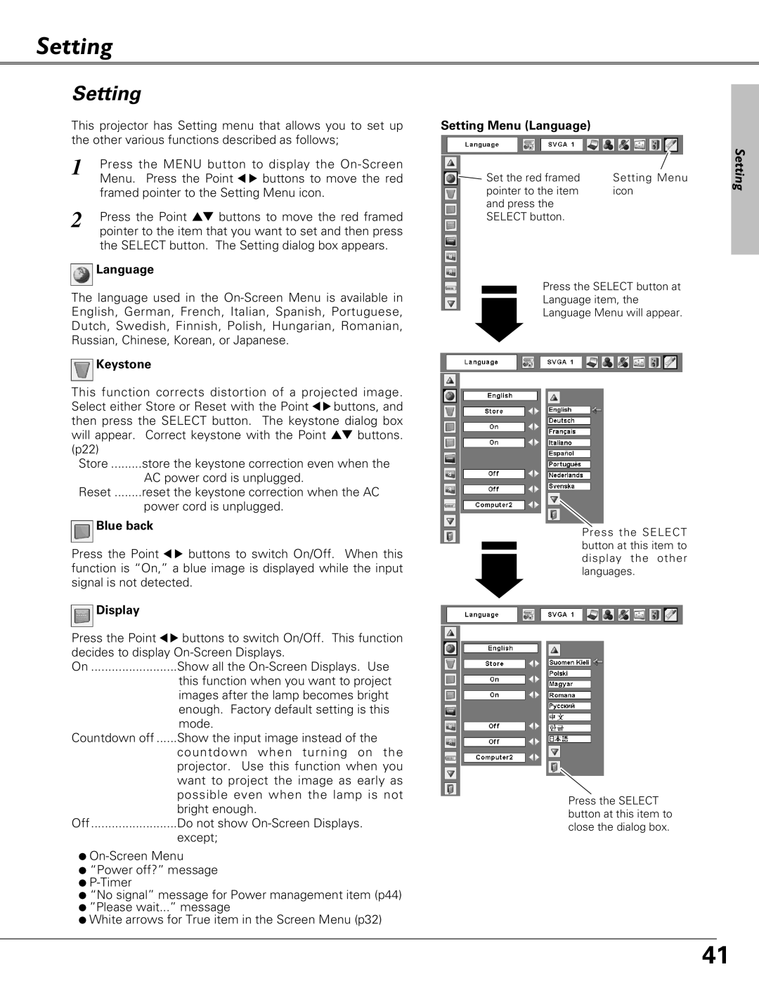 Eiki LC-XB23 owner manual Setting 