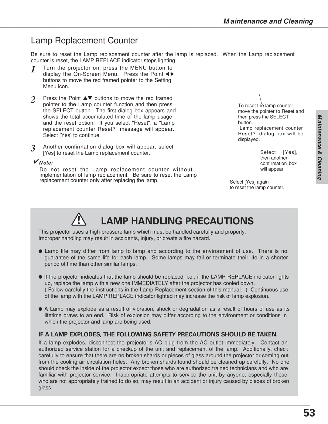 Eiki LC-XB23 owner manual Lamp Replacement Counter, When the Lamp replacement 