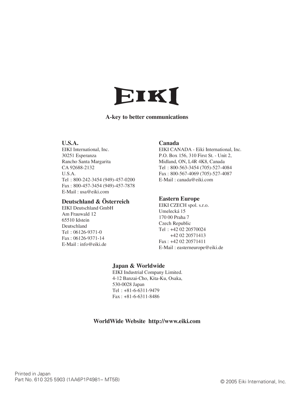 Eiki LC-XB23 owner manual Key to better communications Canada 