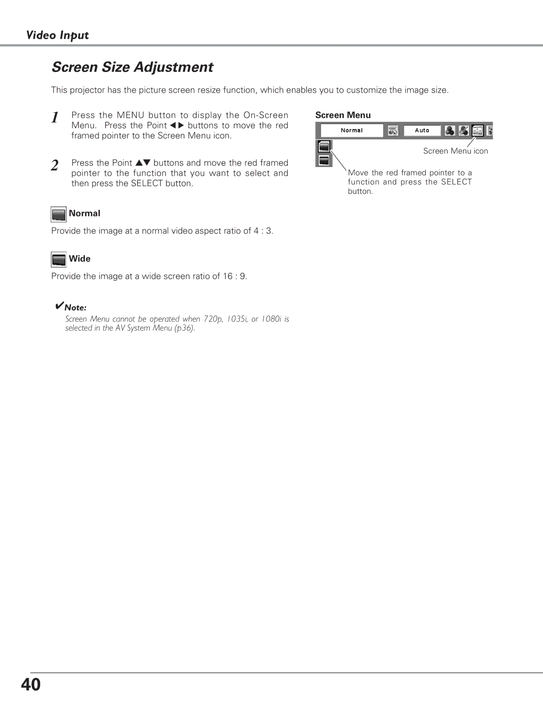 Eiki LC-XB23C owner manual Provide the image at a normal video aspect ratio of 4 