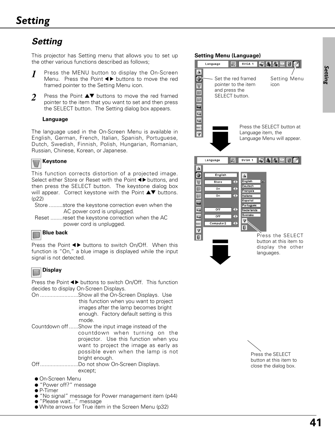 Eiki LC-XB23C owner manual Setting 