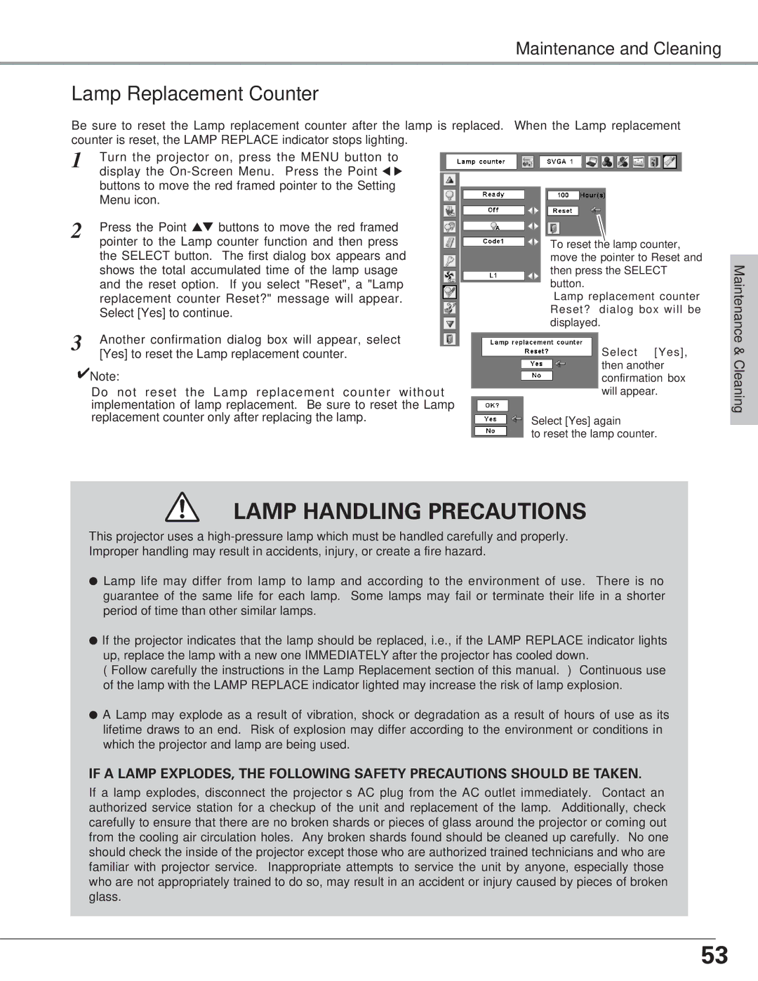 Eiki LC-XB23C owner manual Lamp Replacement Counter, When the Lamp replacement 