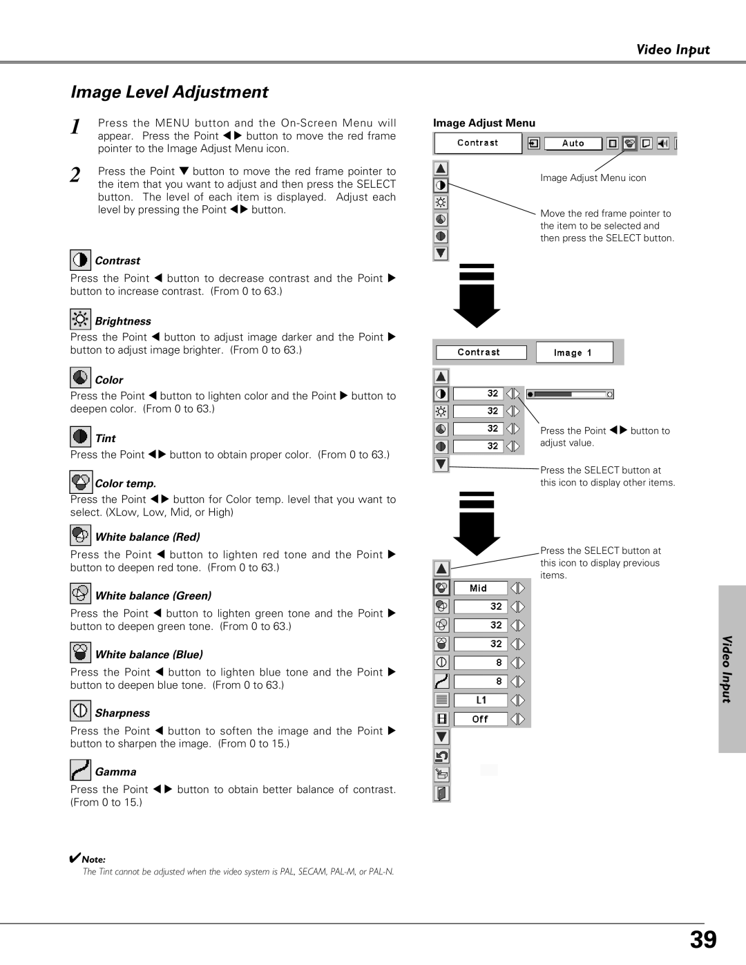 Eiki LC-XB21, LC-XB26 owner manual Color, Tint 