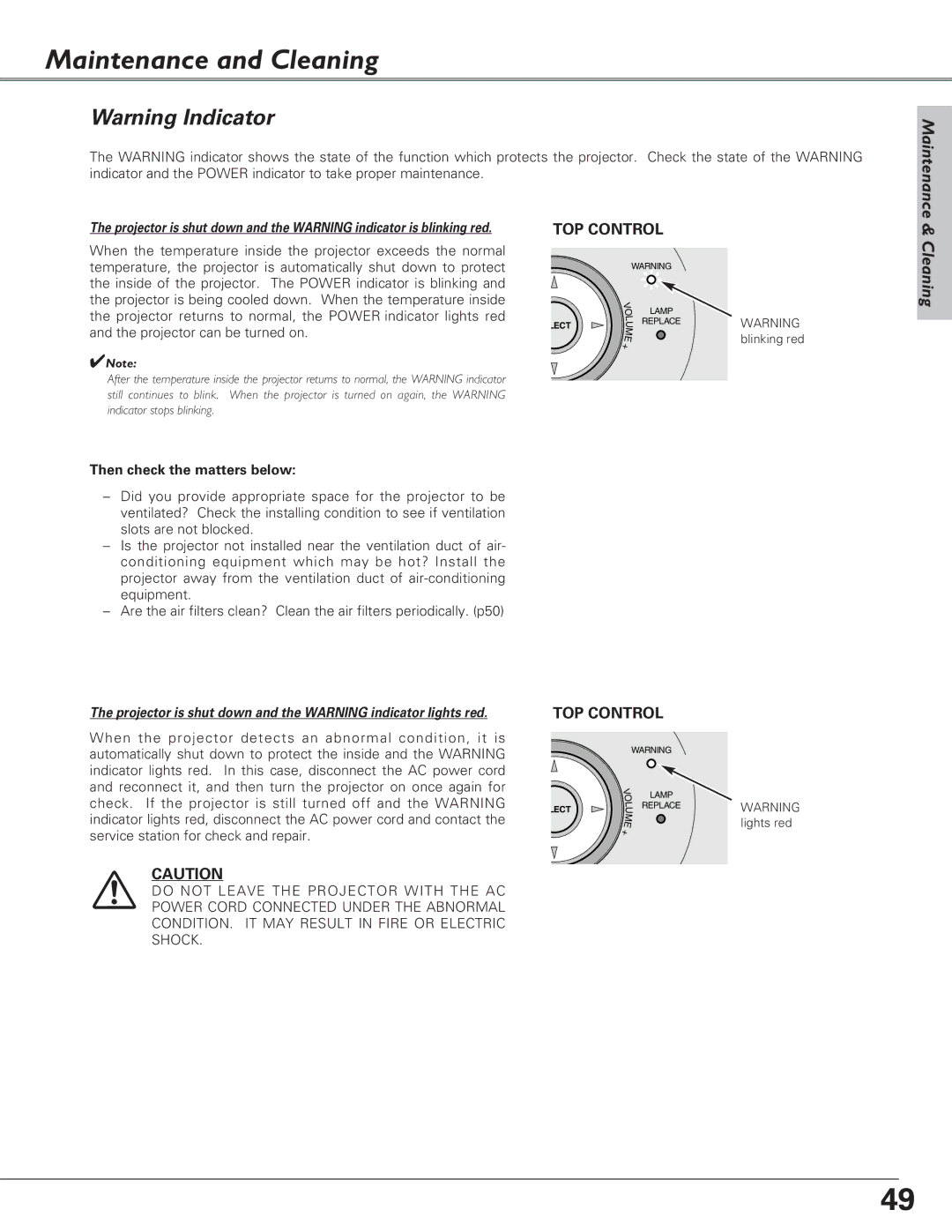 Eiki LC-XB21, LC-XB26 owner manual Maintenance and Cleaning, Then check the matters below 