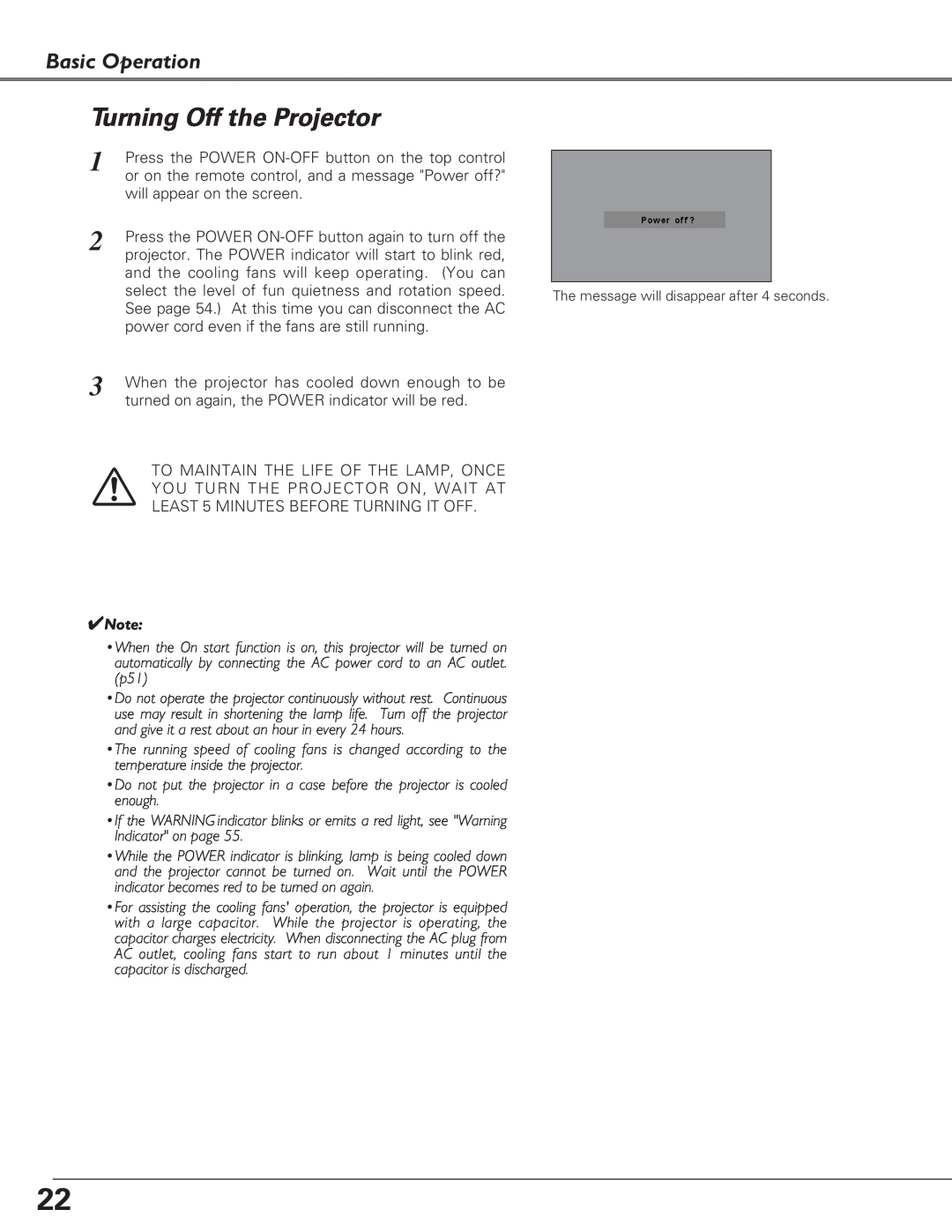 Eiki LC-XB27 owner manual Turning Off the Projector, Basic Operation 