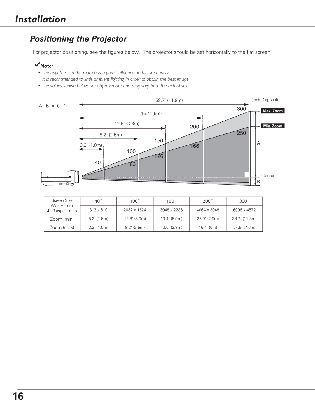 Eiki LC-XB27 owner manual Installation, Positioning the Projector 