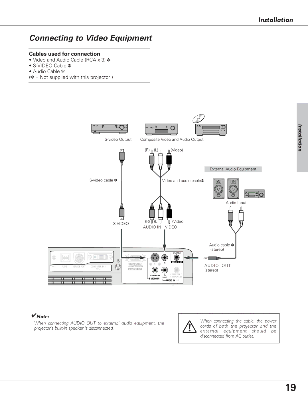 Eiki LC-XB27 owner manual Connecting to Video Equipment, Audio OUT 