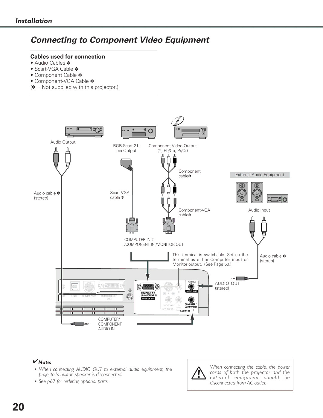 Eiki LC-XB27 owner manual Connecting to Component Video Equipment, Computer Component in /MONITOR OUT 