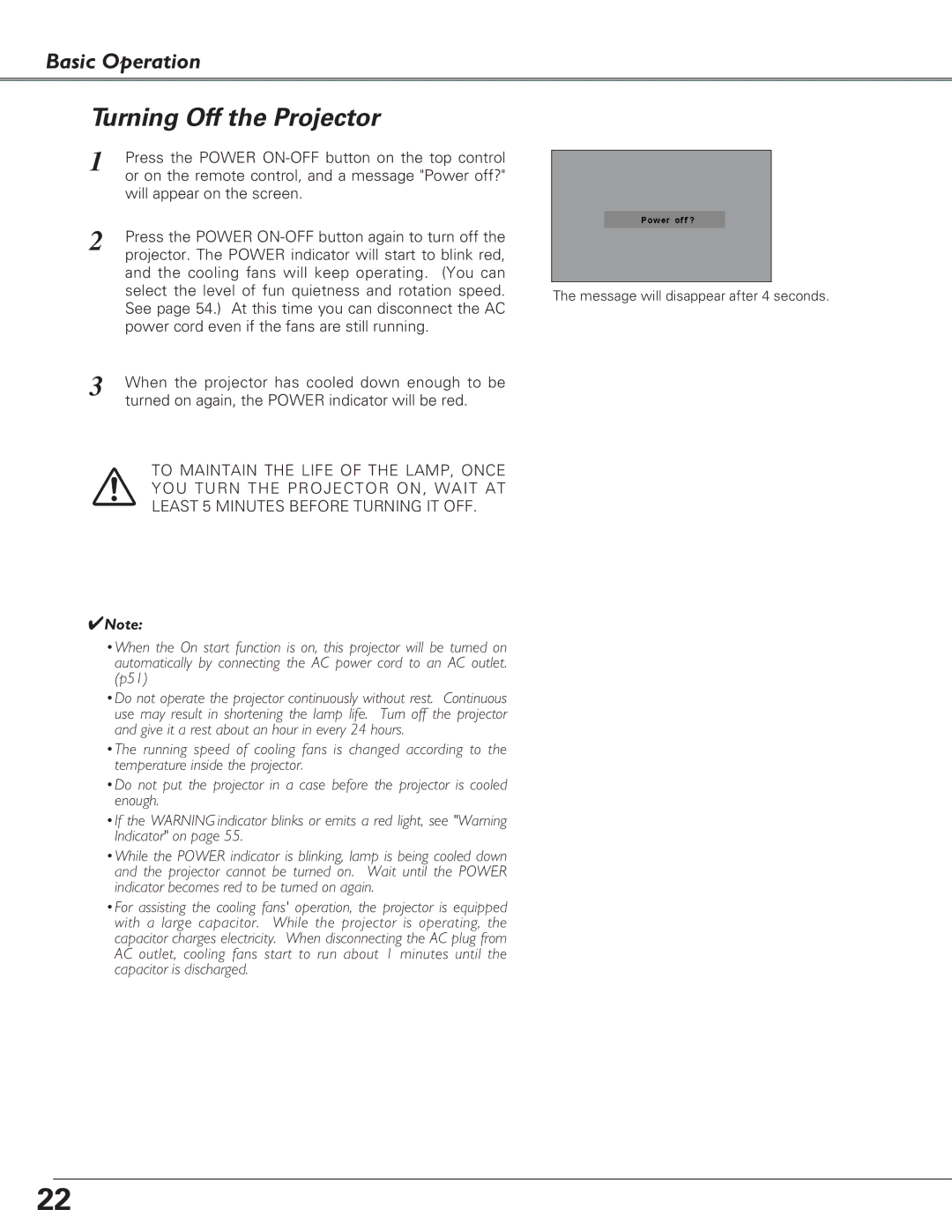 Eiki LC-XB27 owner manual Turning Off the Projector 