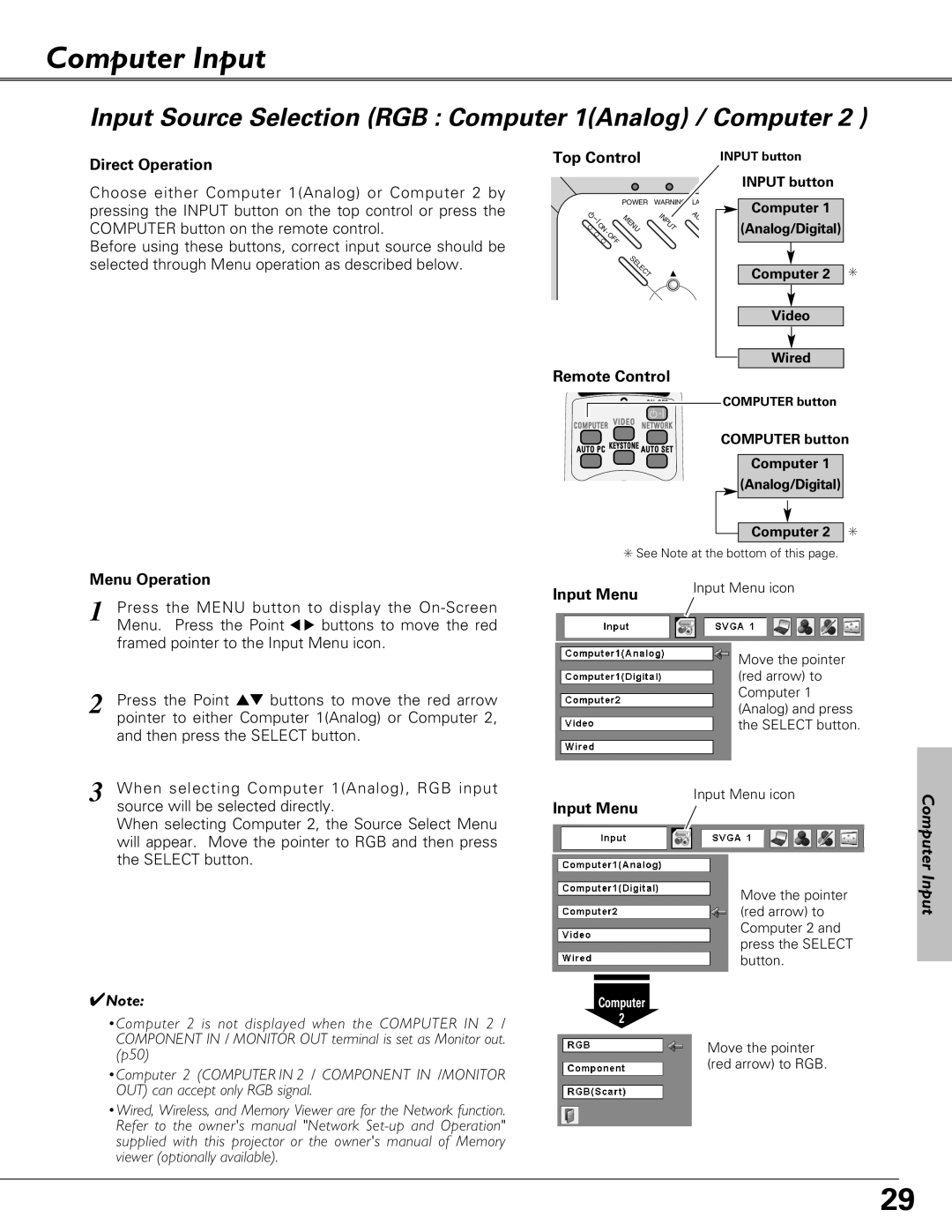 Eiki LC-XB27 owner manual Computer Input, Input Source Selection RGB Computer 1Analog / Computer, Input Menu 