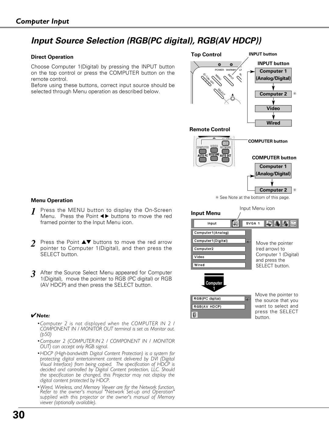 Eiki LC-XB27 owner manual Input Source Selection Rgbpc digital, Rgbav Hdcp 