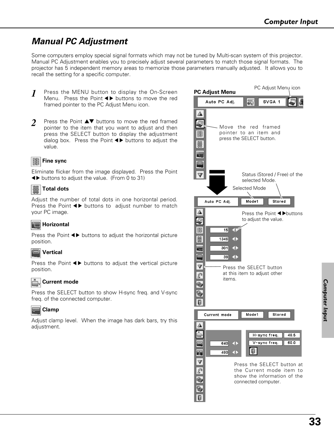 Eiki LC-XB27 owner manual Manual PC Adjustment 