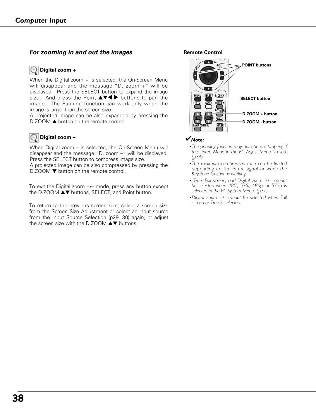 Eiki LC-XB27 owner manual Digital zoom + 