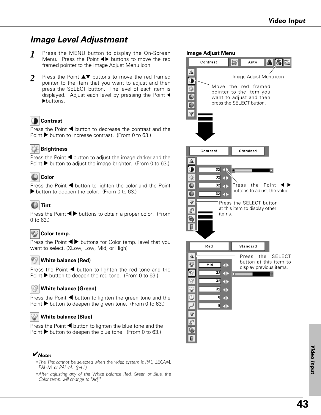 Eiki LC-XB27 owner manual Color, Tint 