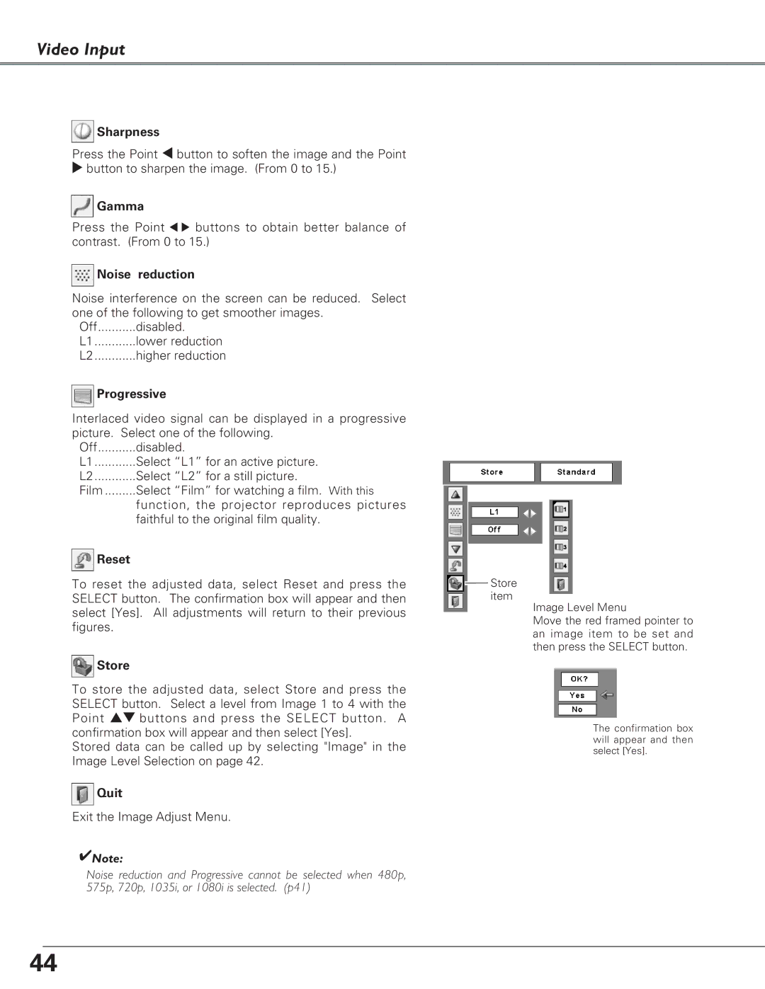 Eiki LC-XB27 owner manual Noise reduction, Progressive 