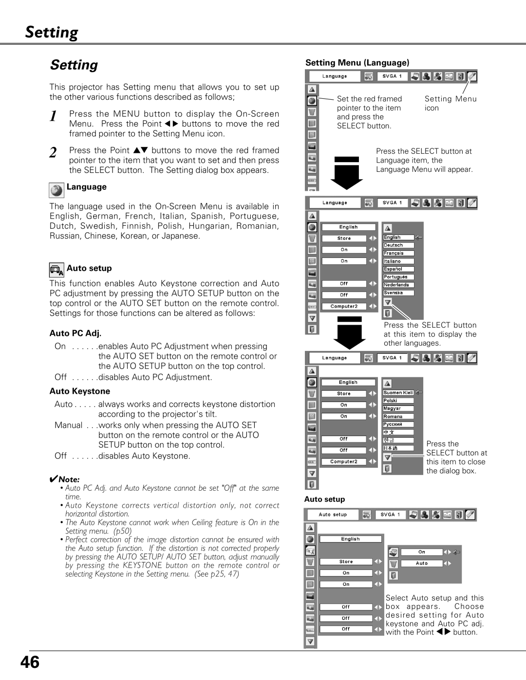 Eiki LC-XB27 owner manual Setting 