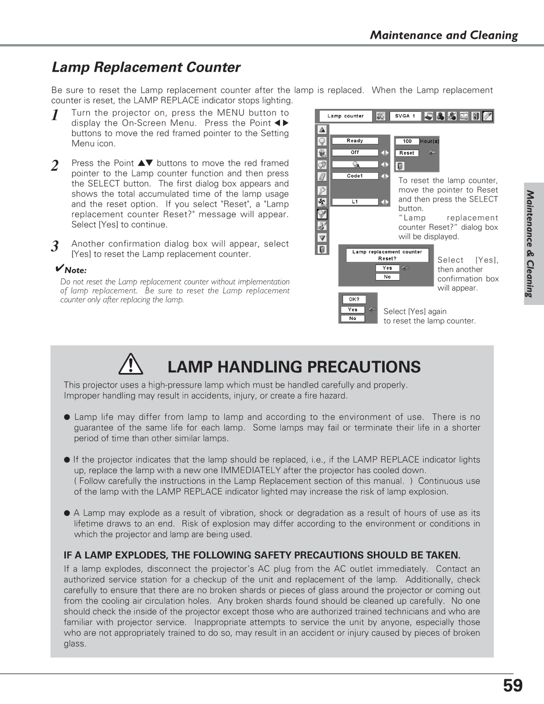 Eiki LC-XB27 owner manual Lamp Replacement Counter, When the Lamp replacement 