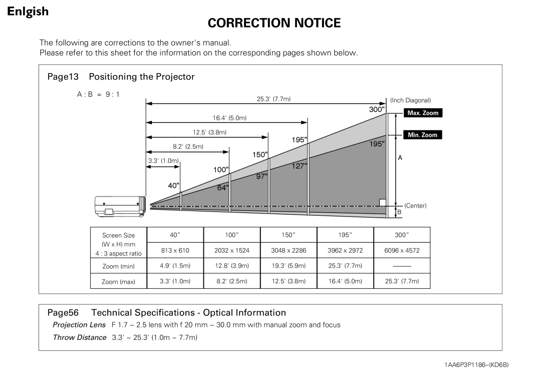 Eiki LC-XB28 owner manual Correction Notice 