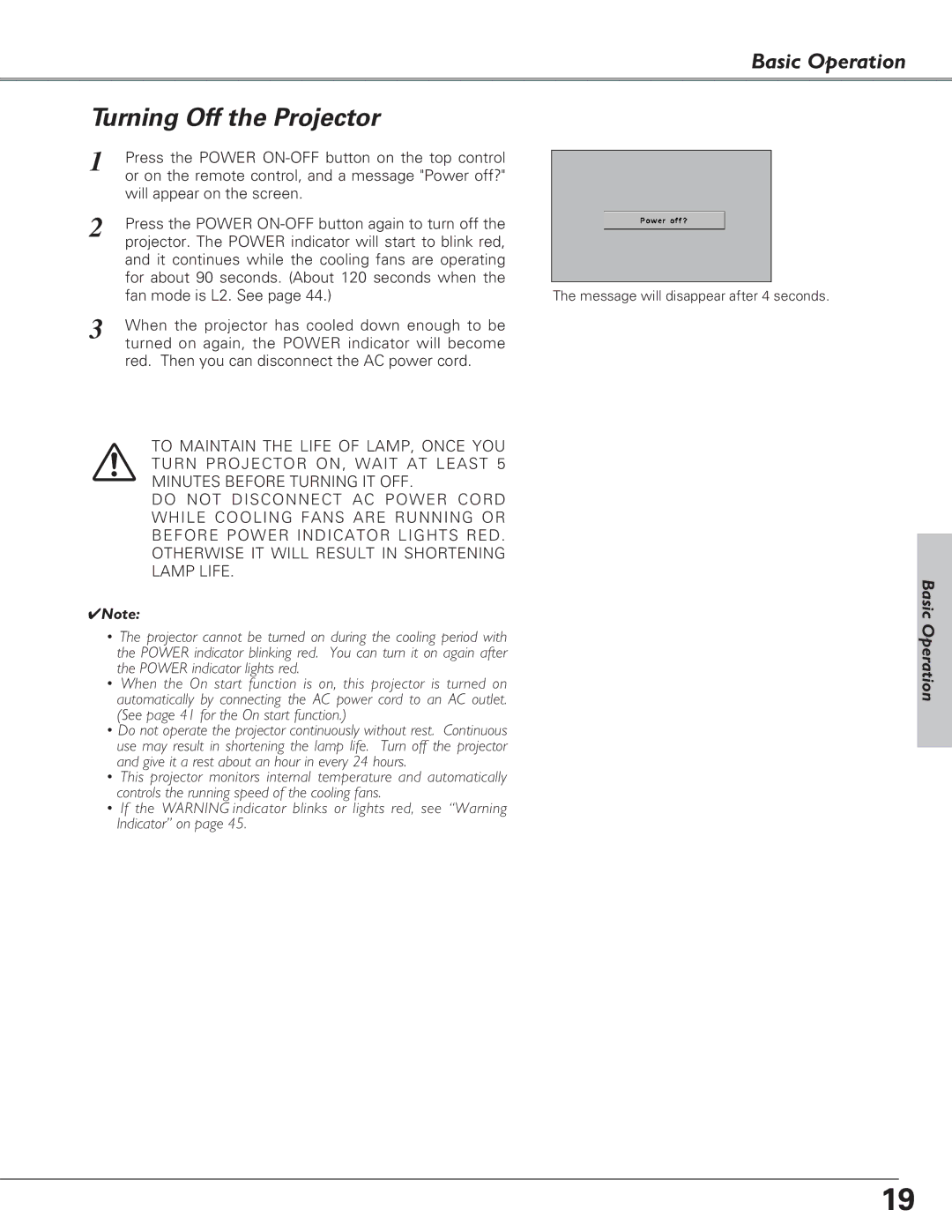 Eiki LC-XB28 owner manual Turning Off the Projector 