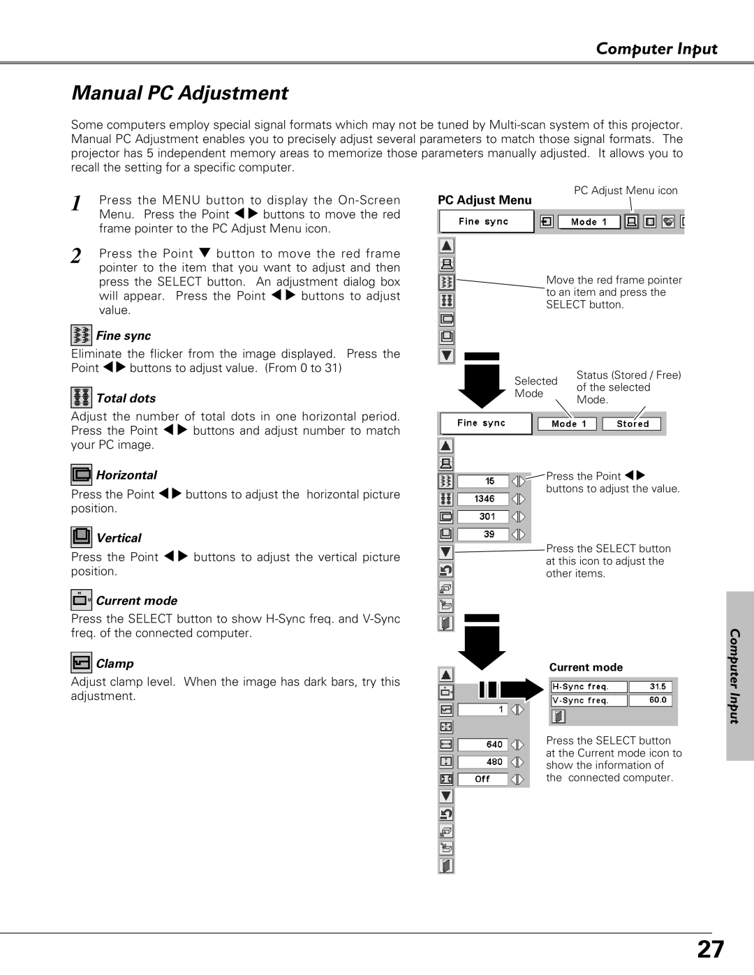 Eiki LC-XB28 owner manual Manual PC Adjustment 