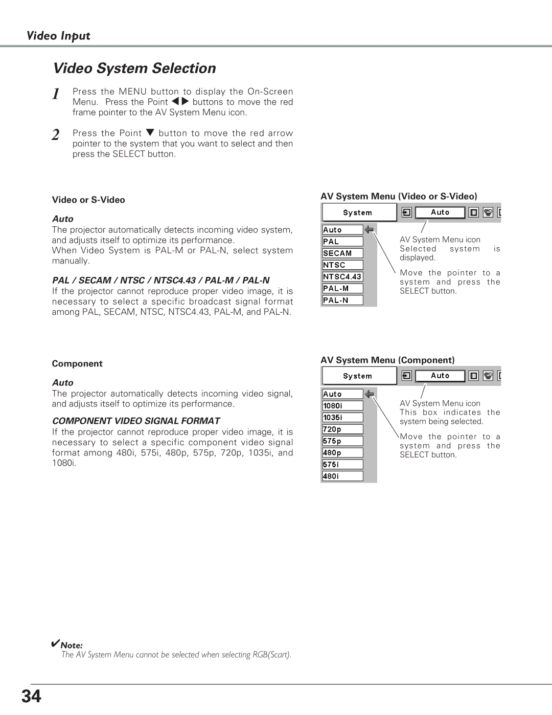 Eiki LC-XB28 owner manual Video System Selection, Auto 