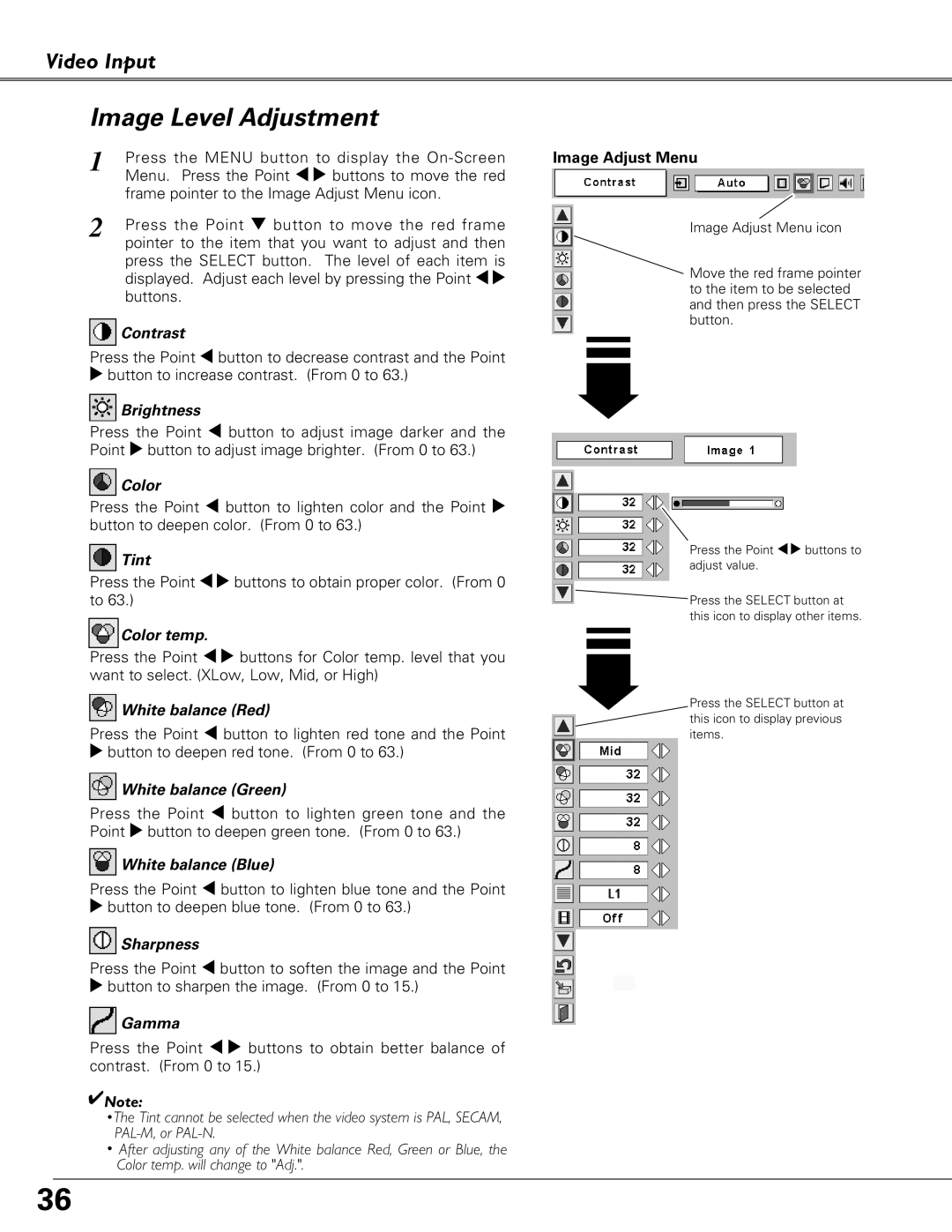 Eiki LC-XB28 owner manual Color, Tint 