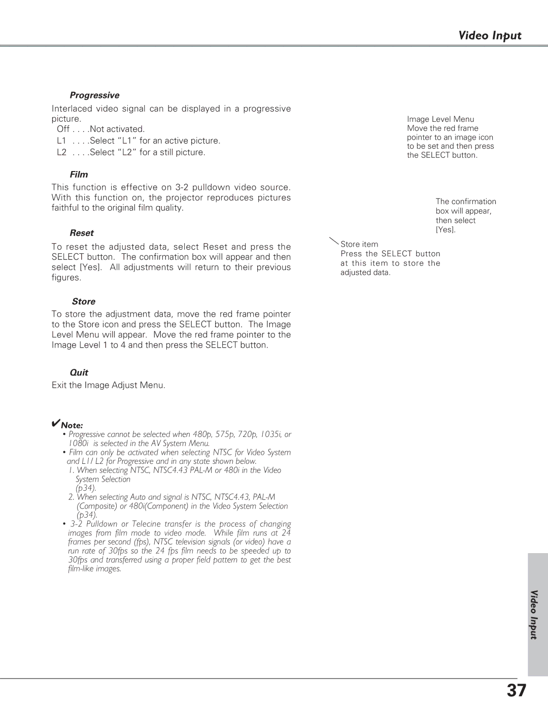 Eiki LC-XB28 owner manual Progressive, Film 