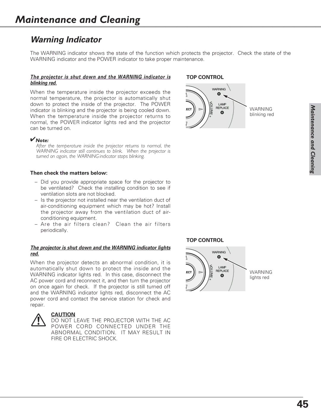 Eiki LC-XB28 owner manual Maintenance and Cleaning, Then check the matters below 