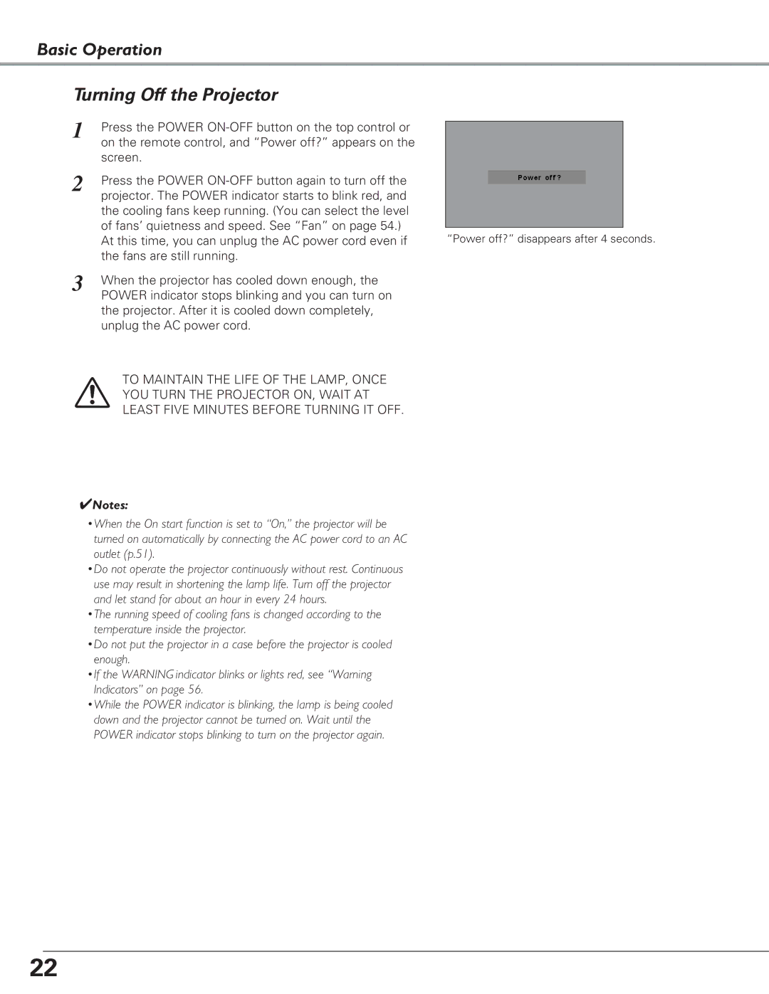 Eiki LC-XB29N owner manual Basic Operation Turning Off the Projector 