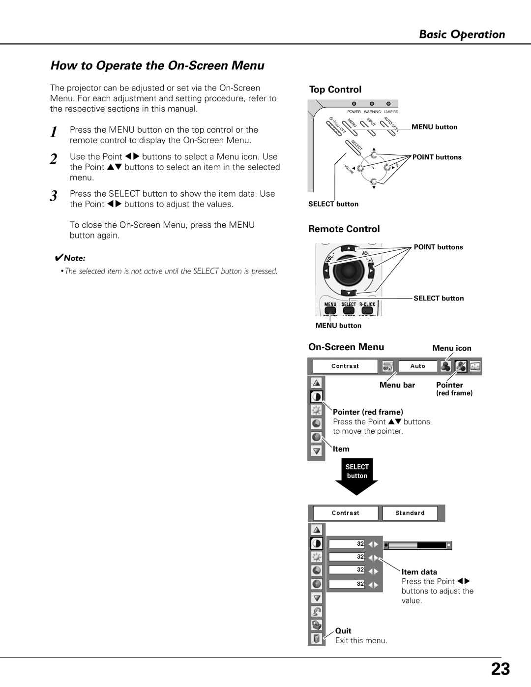 Eiki LC-XB29N owner manual How to Operate the On-Screen Menu Basic Operation, Top Control, Remote Control 