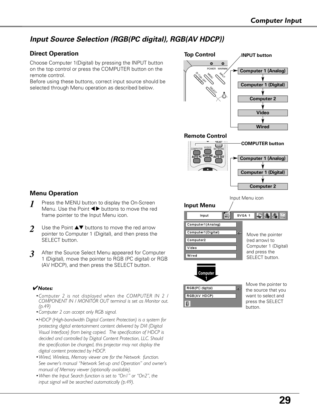 Eiki LC-XB29N owner manual Pointer to Computer 1 Digital, and then press 