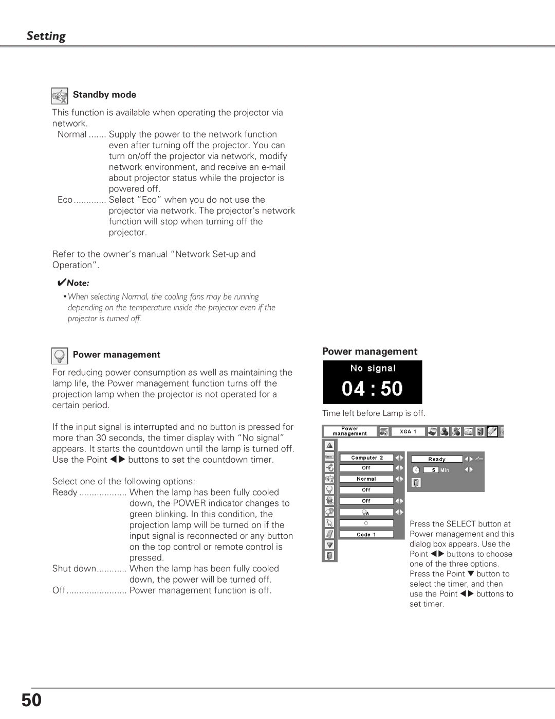 Eiki LC-XB29N owner manual Power management, Standby mode 