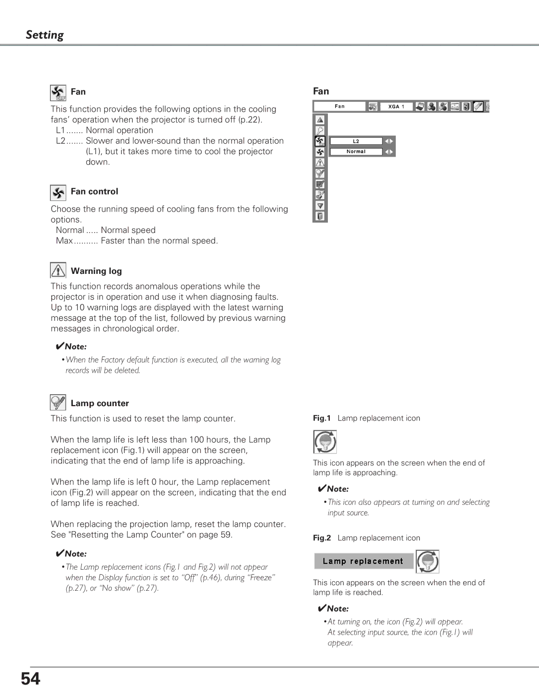 Eiki LC-XB29N owner manual Fan control, Lamp counter 