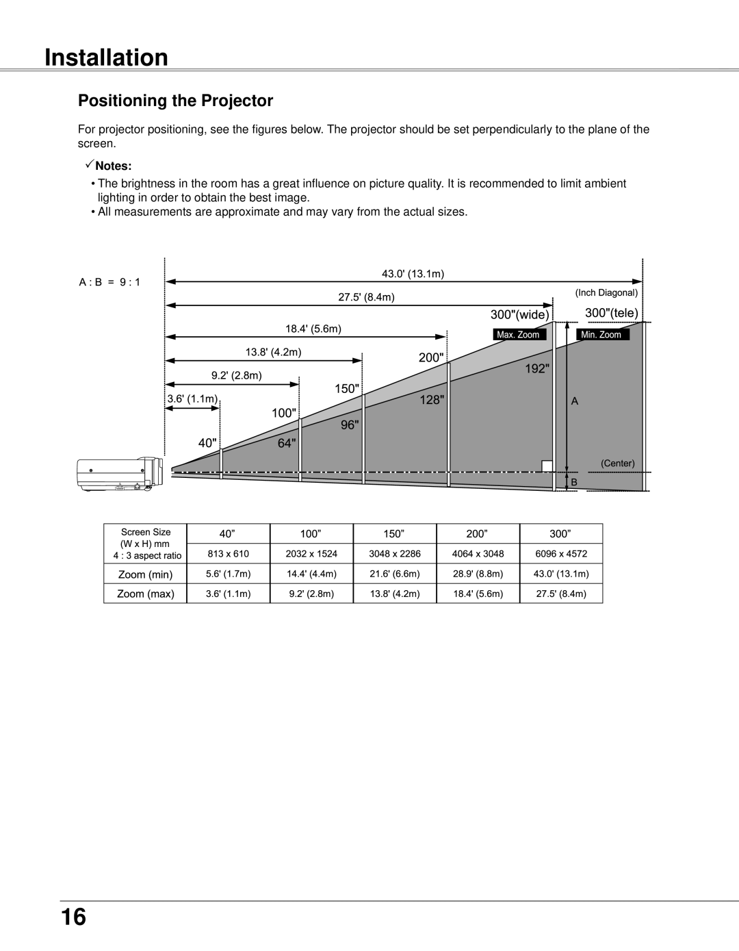 Eiki LC-XB33N owner manual Installation, Positioning the Projector 