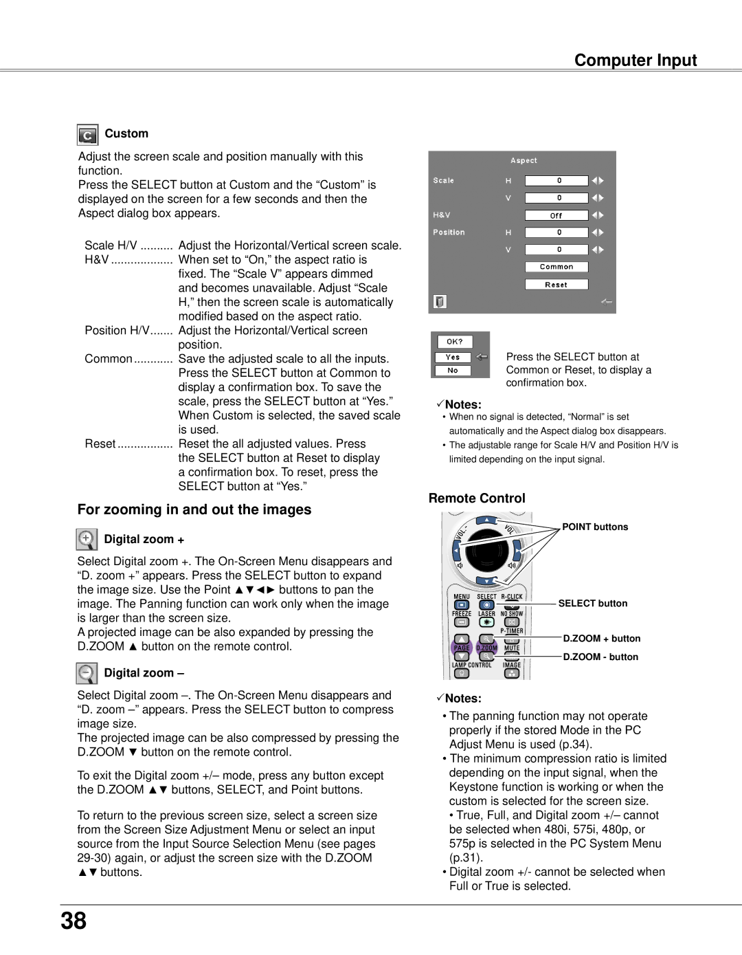 Eiki LC-XB33N owner manual For zooming in and out the images, Custom, Digital zoom + 