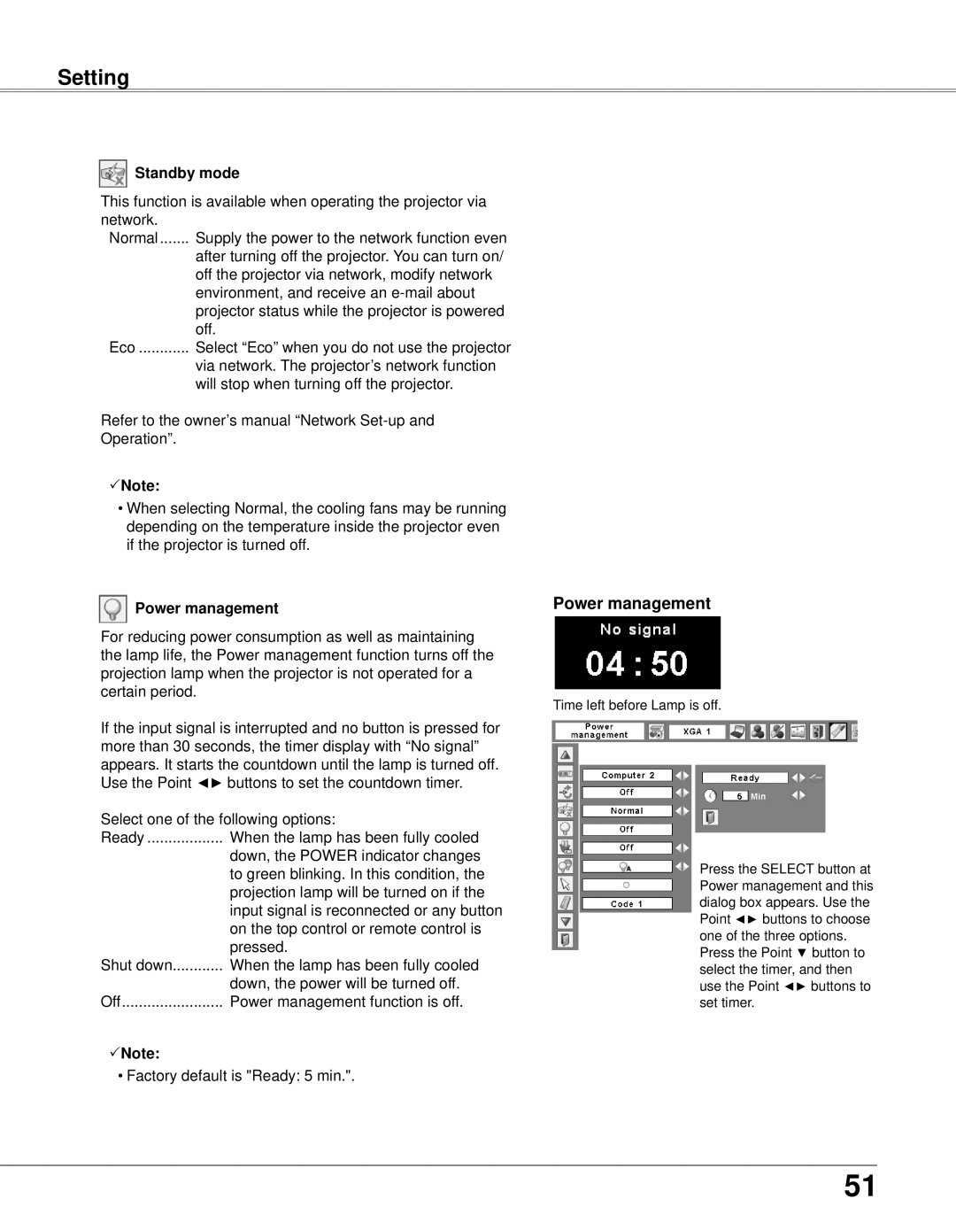 Eiki LC-XB33N owner manual Standby mode, Power management 