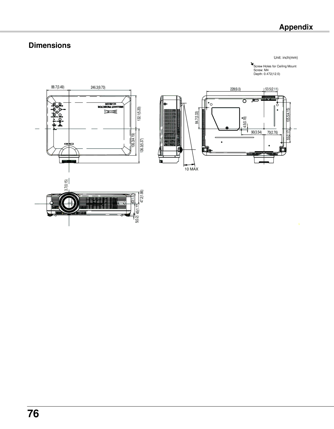 Eiki LC-XB33N owner manual Appendix Dimensions 