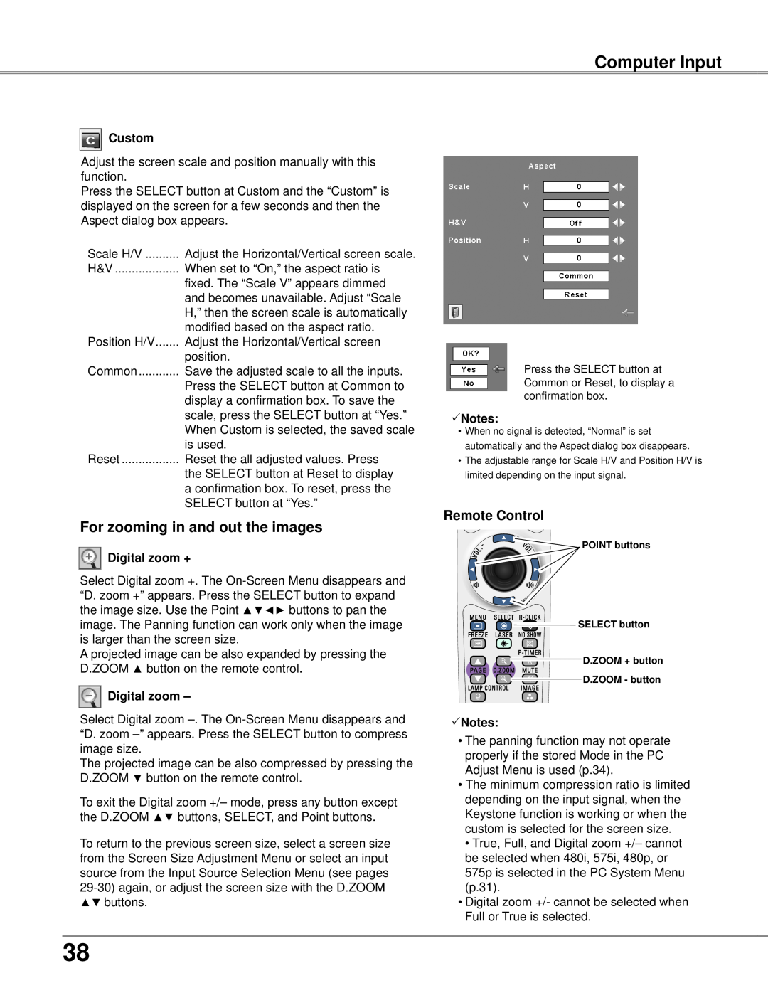 Eiki LC-XB33N owner manual For zooming in and out the images, Computer Input 