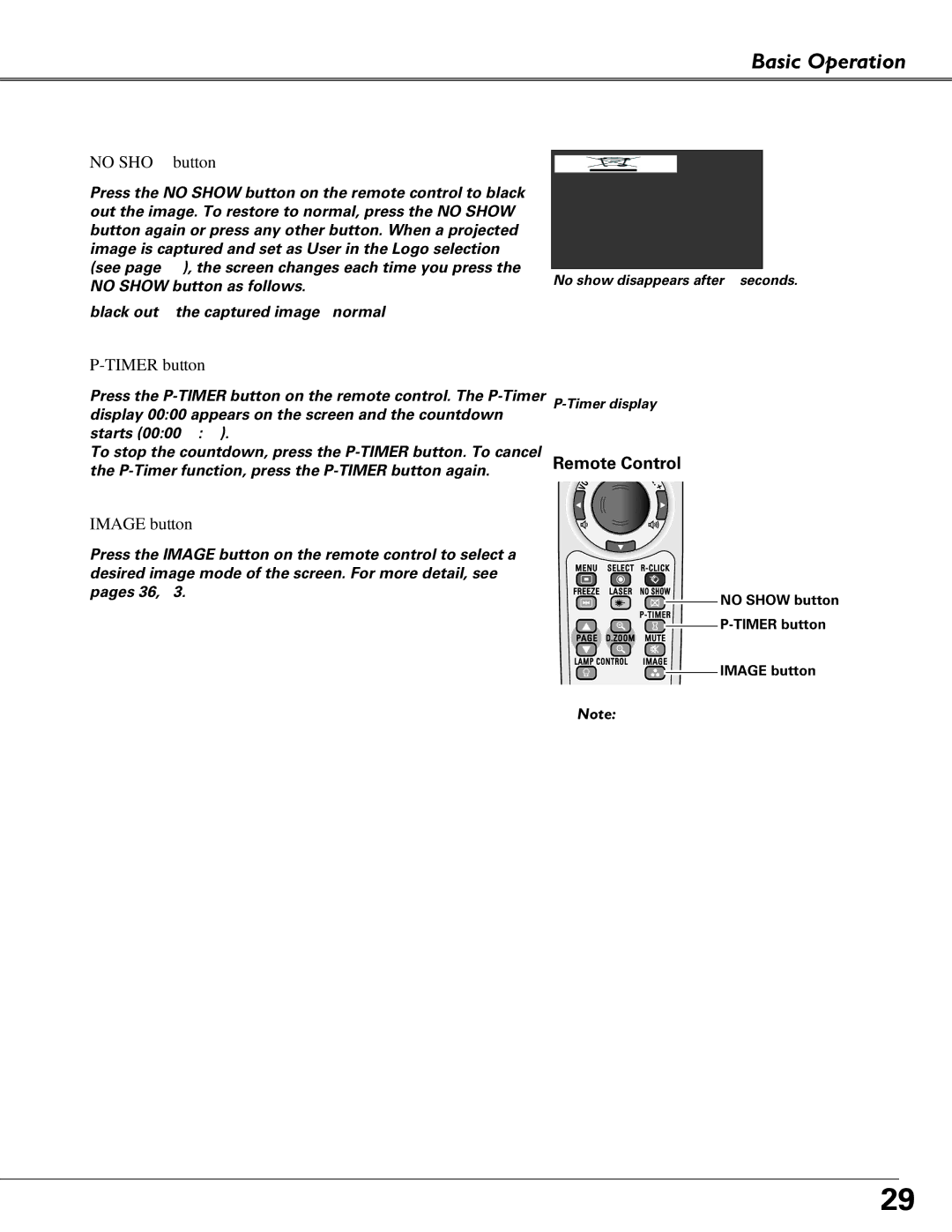 Eiki LC-XB40N owner manual Basic Operation, No Show button 