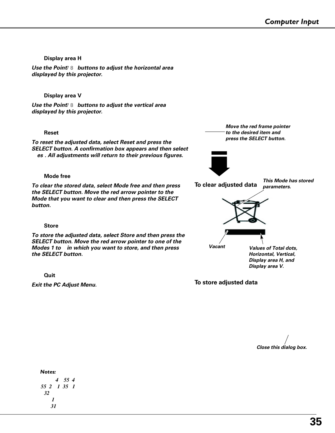 Eiki LC-XB40N owner manual To clear adjusted data parameters, To store adjusted data 