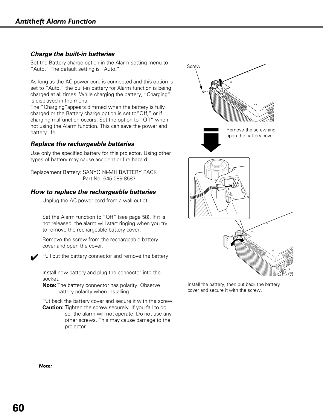 Eiki LC-XB40N owner manual Charge the built-in batteries 