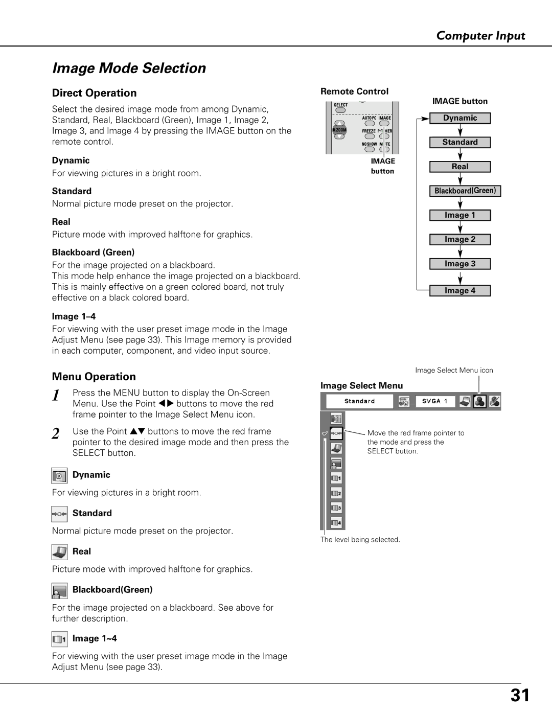 Eiki LC-XB41 owner manual Image Mode Selection 