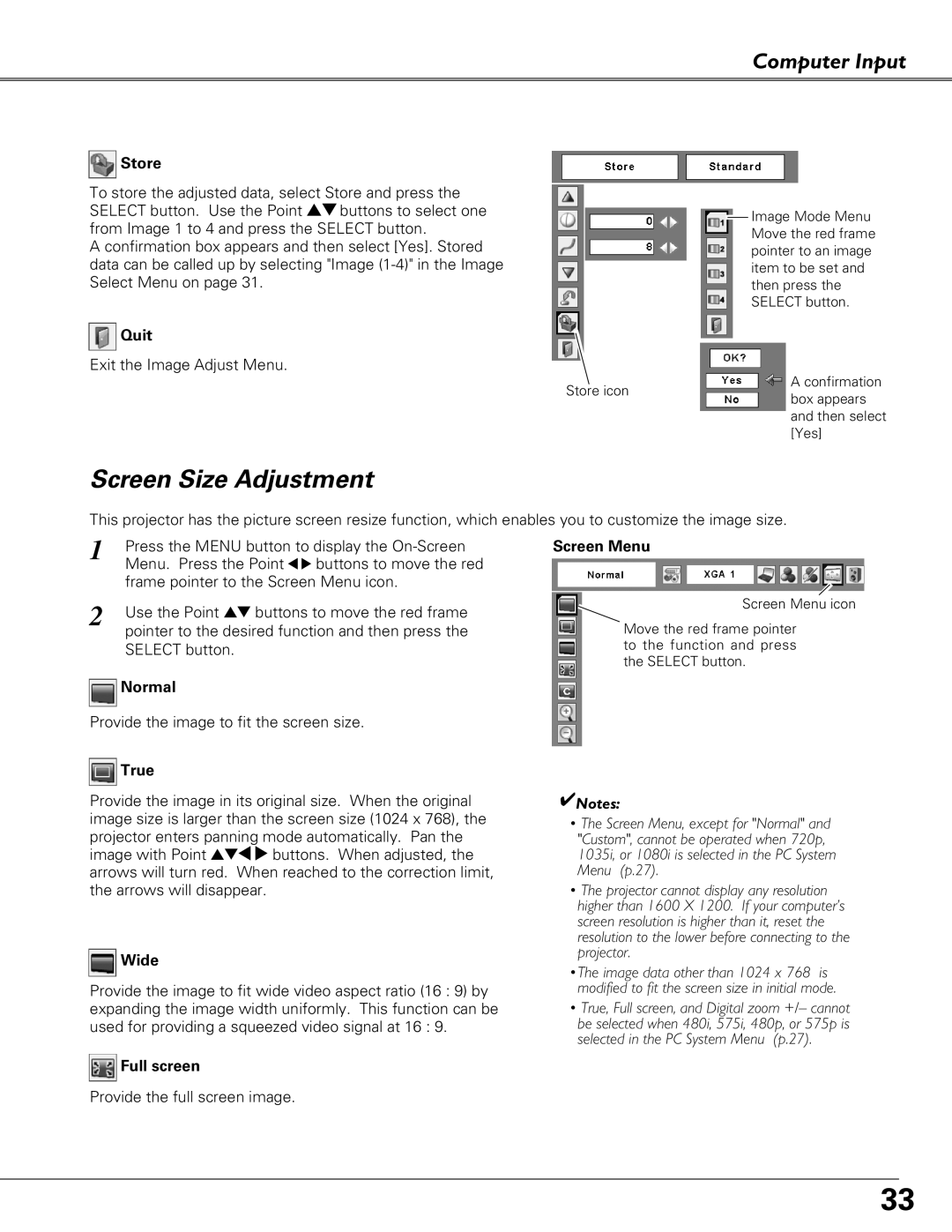 Eiki LC-XB41 owner manual Screen Size Adjustment 