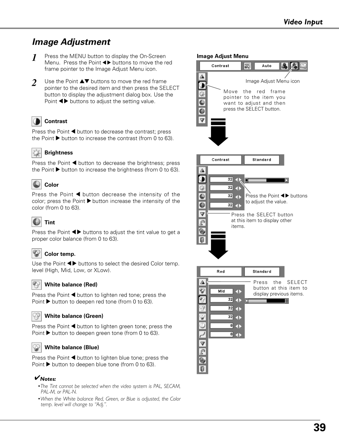 Eiki LC-XB41 owner manual Color, Tint 