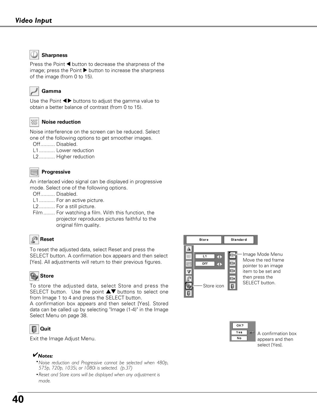 Eiki LC-XB41 owner manual Noise reduction, Progressive 