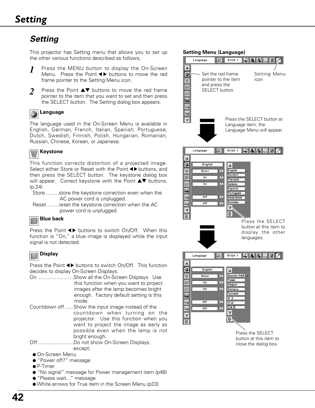 Eiki LC-XB41 owner manual Setting 