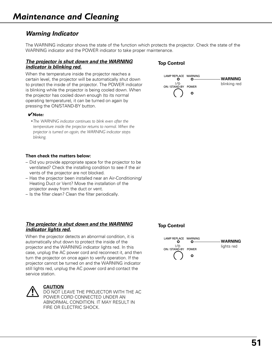 Eiki LC-XB41 owner manual Maintenance and Cleaning, Then check the matters below 