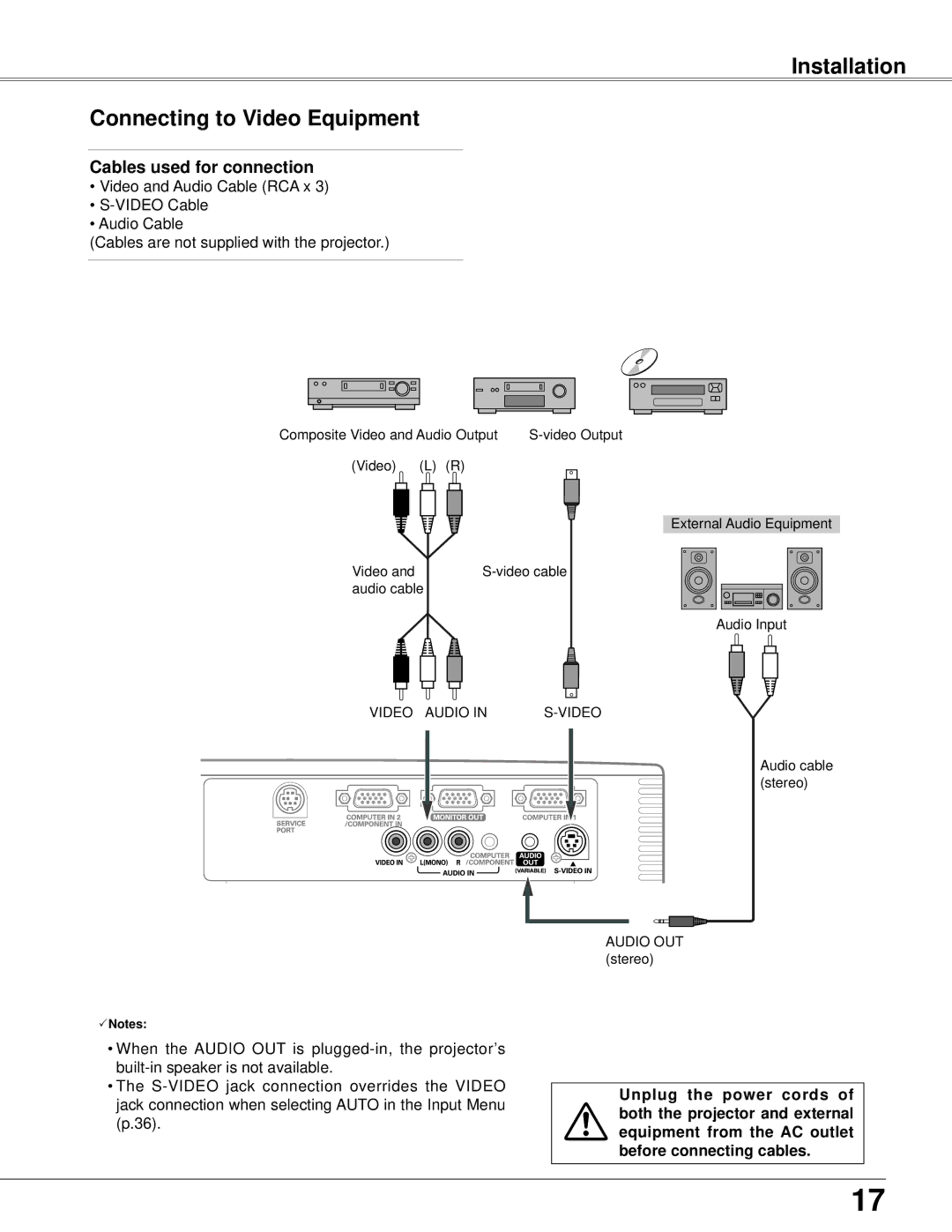 Eiki LC-XB42 owner manual Installation Connecting to Video Equipment 