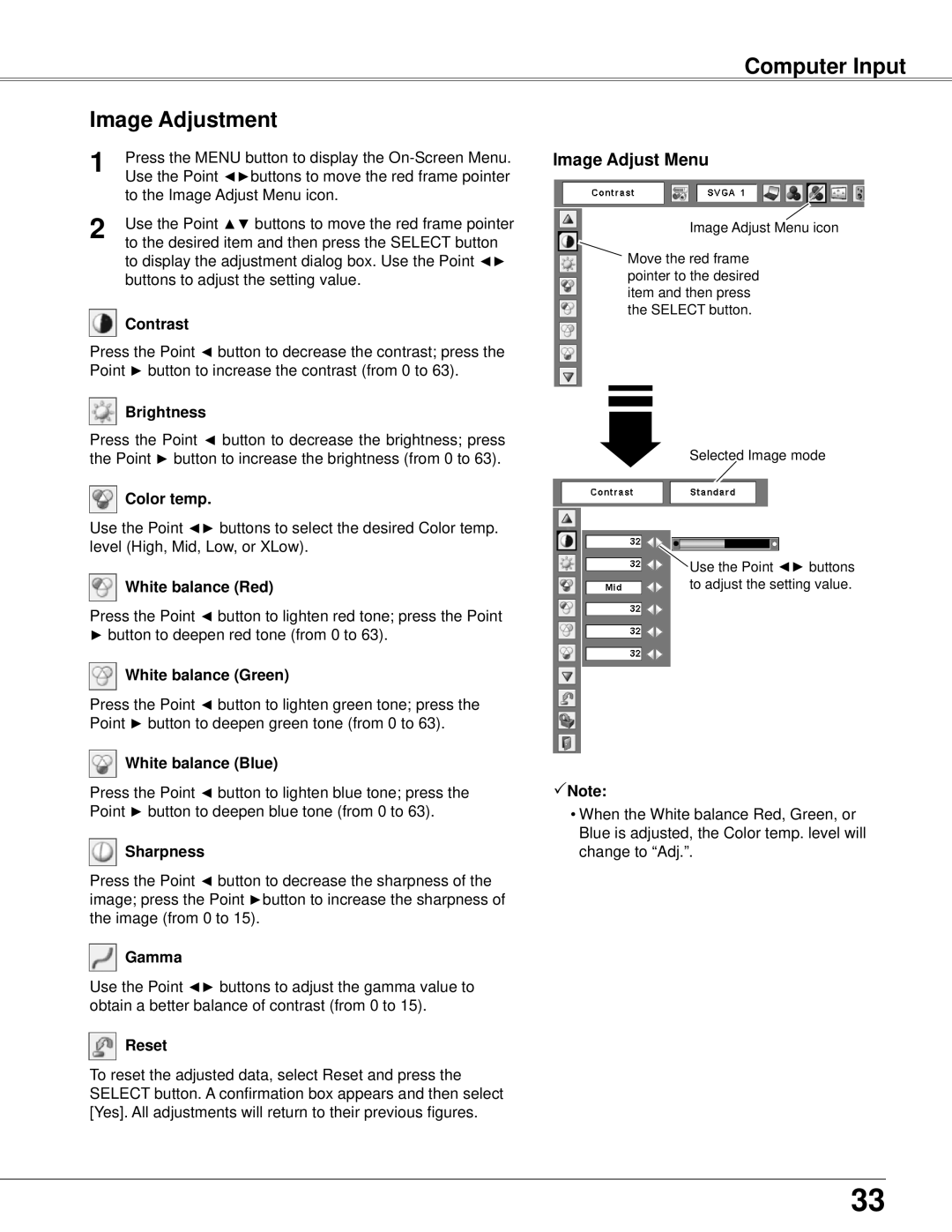 Eiki LC-XB42 owner manual Computer Input Image Adjustment 